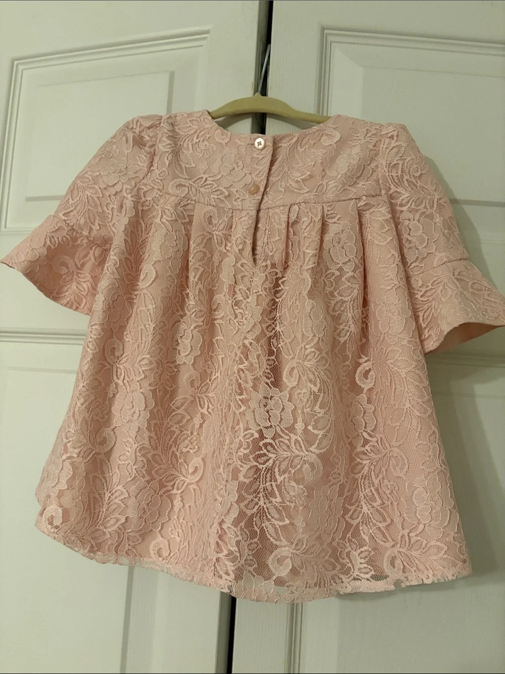 Laura Ashley London Girls Lace Bell Sleeve Dress Delicate Pink 12 Months EUC